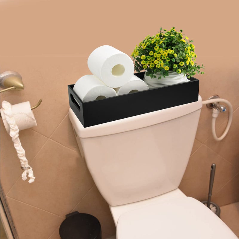 Tasybox Toilet Paper Holder with Storage, Acrylic Toilet Tank Tray, Black Bathroom Trays with Handles Vanity Tray for Home Decor - Image 2